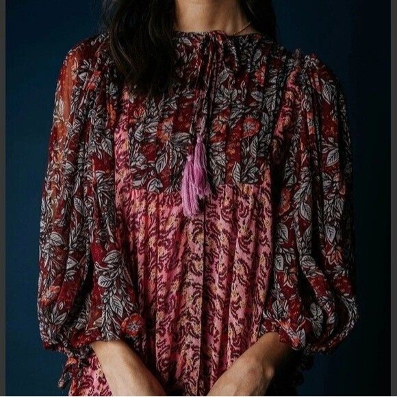 Free People Estelle Chiffon Maxi Dress Buttondown Printed Ruffle Flowy S 280250 - Picture 4 of 14